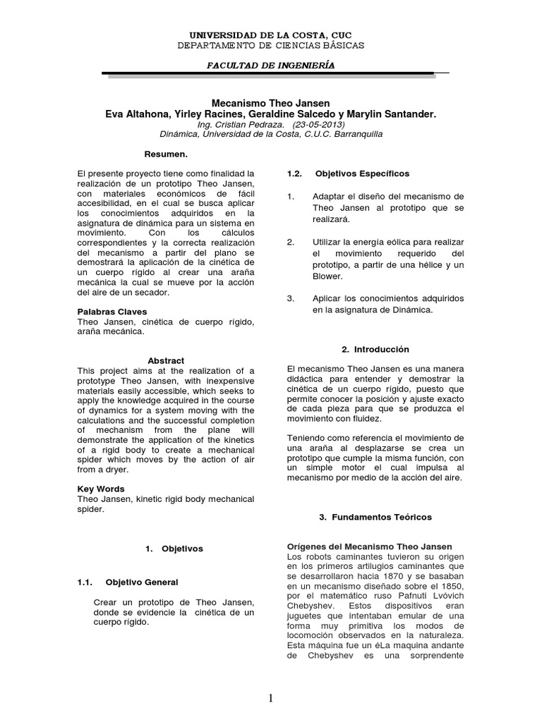 Mecanismo Theo Jansen Pdf Movimiento Física Energía Cinética