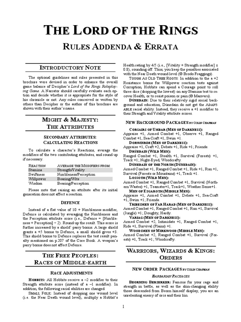 Lord of the Rings RPG Rules Supplement Leisure Food & Wine