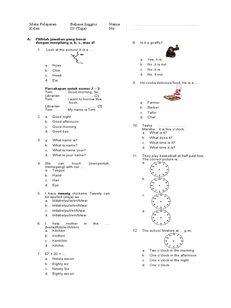 Lat Soal Bahasa Inggris Kelas 3 Sd Pdf Cooking Kitchen