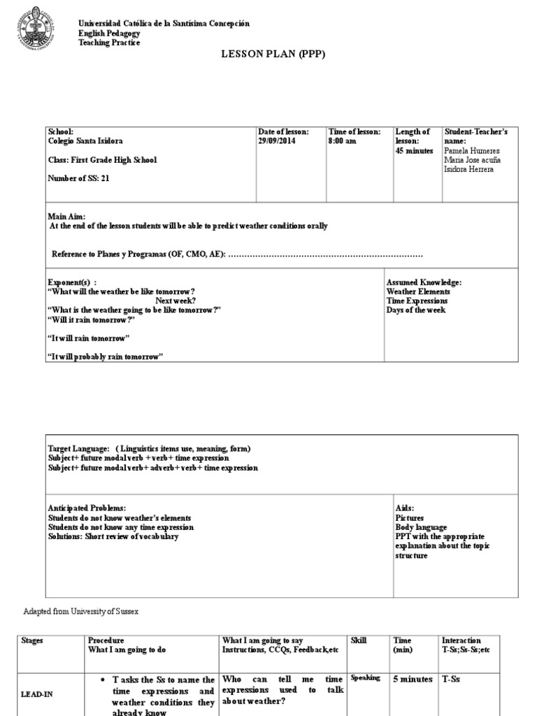First Grade Weather Prediction Lesson Plan | PDF | Lesson Plan ...