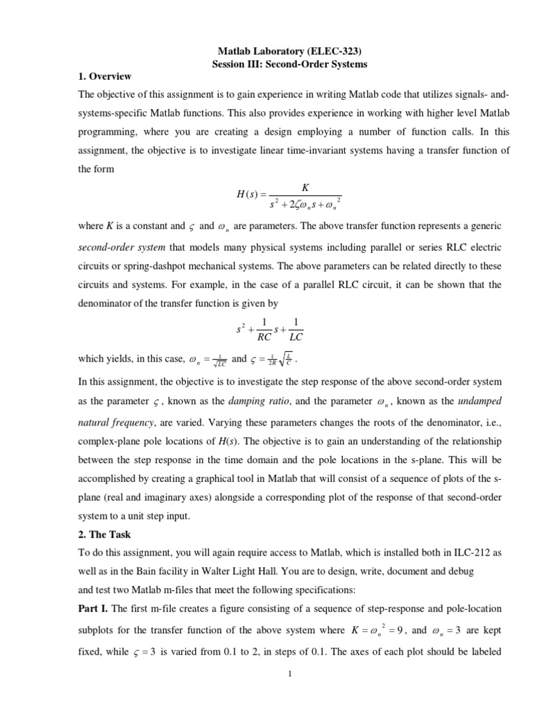 Matlab Laboratory (ELEC-323) Session III: Second-Order Systems 1 ...