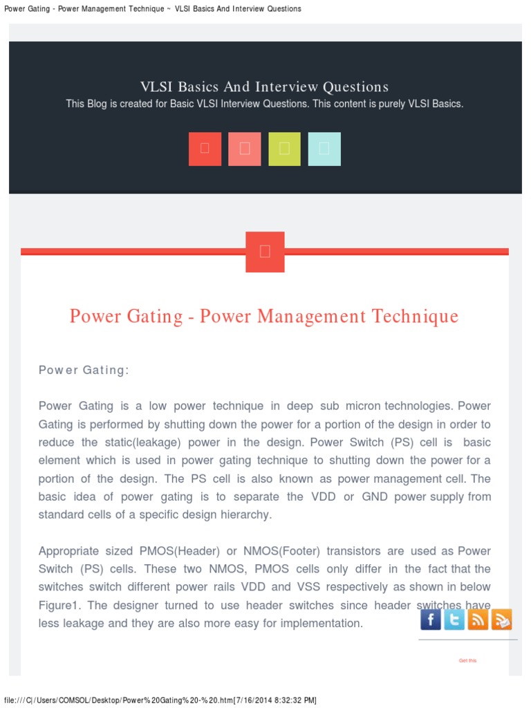 Power Gating Power Management Technique VLSI Basics and Interview