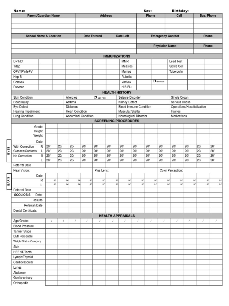 Comprehensive Student Health Record | PDF | Science & Mathematics