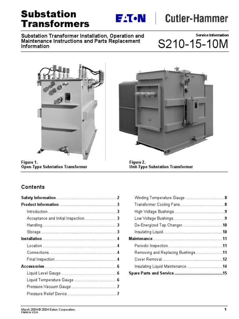 Operation and Maintenance Manual For Substation PDF Transformer Electrical Substation