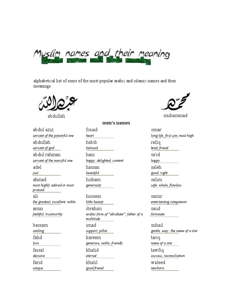 Islamic Names For Boys and Girls | PDF | Muhammad | Religion And Belief