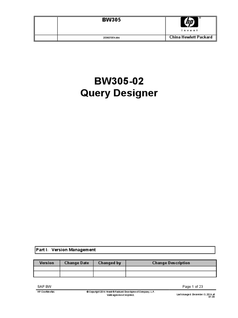 BW305-02 Query Designer | PDF | Hewlett Packard | Copyright