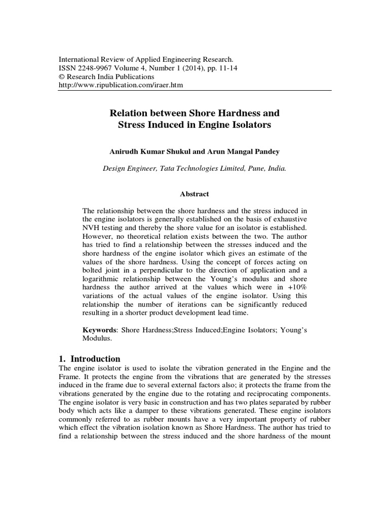 Relation Between Shore Hardness and Stress Induced in Engine Isolators