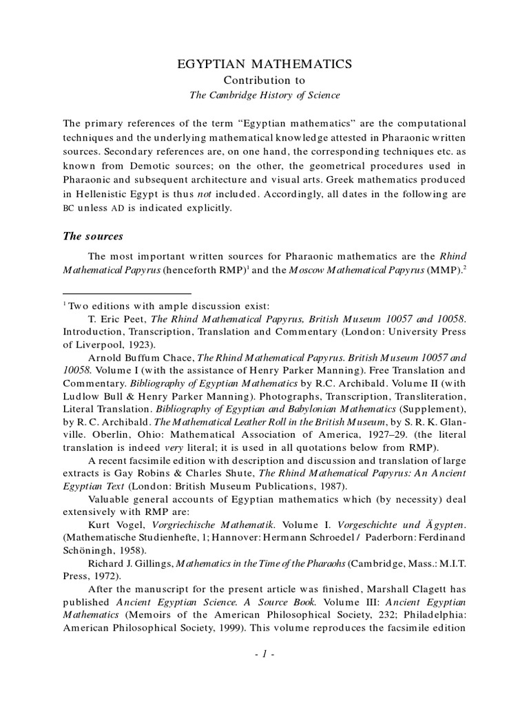 Egyptian Mathematics: The Sources | PDF