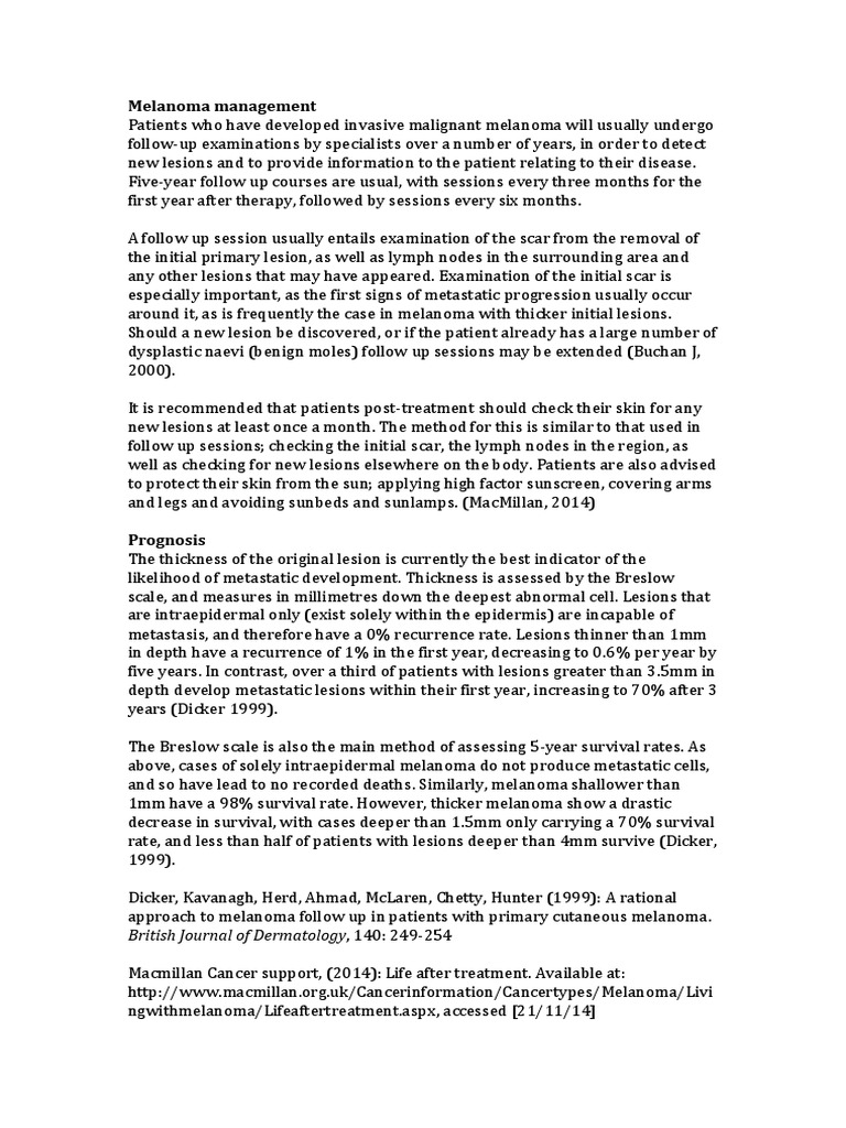 Melanoma Follow-Up and Prognosis Guide | PDF | Melanoma | Metastasis