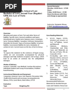 GPR 212 Law of Torts Course Outline - Benjamin Musau