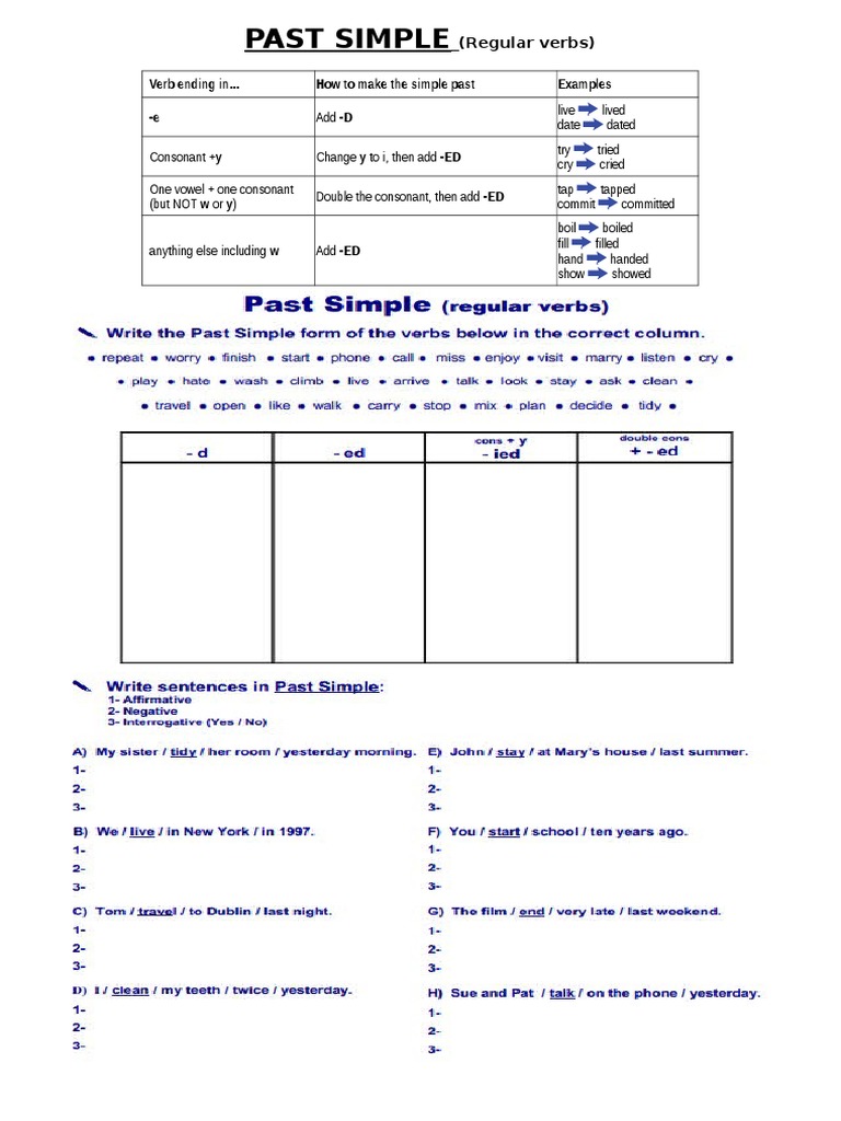 PAST SIMPLE in Regular Verbs (Formation + Exercises), Original in PDF | PDF