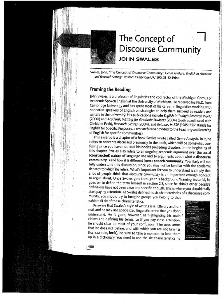 Swales Discourse Community Summary