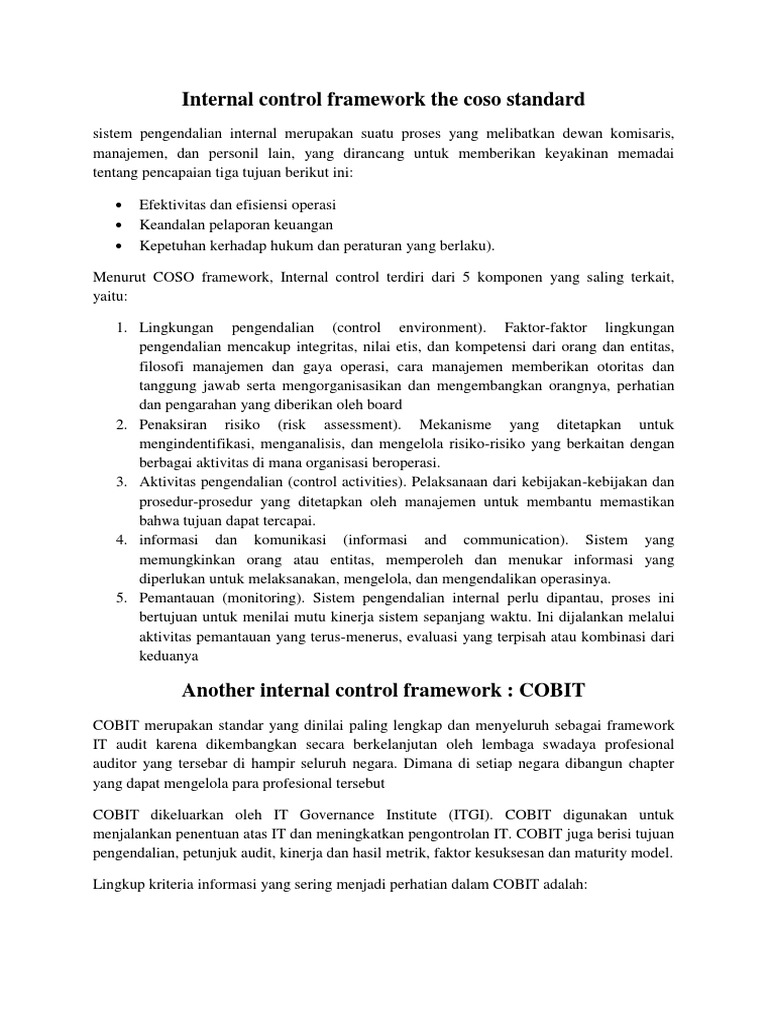 Internal Control Framework The Coso Standard Pdf