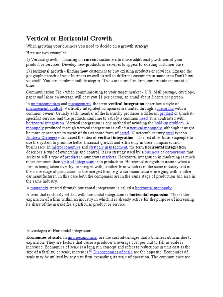 Vertical vs Horizontal Business Growth | PDF | Economies Of Scale ...