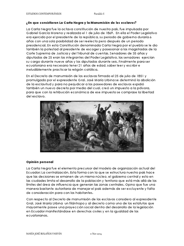 La Carta Negra y La Manumisión de Los Esclavos | PDF | Esclavitud | Ecuador