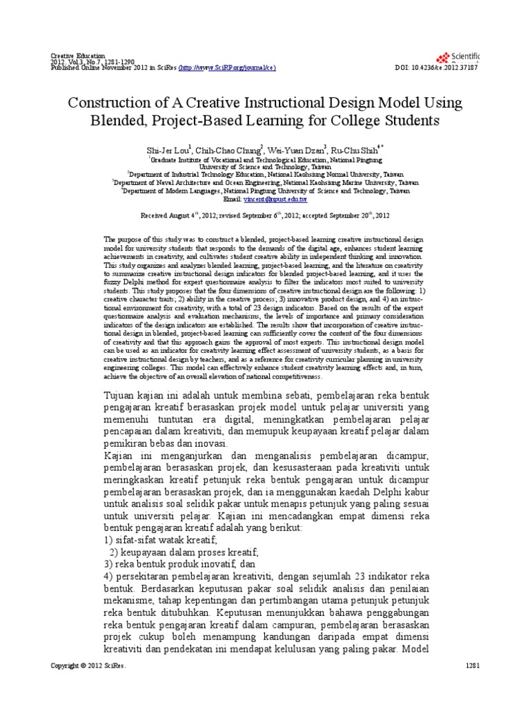 Construction of A Creative Instructional Design | PDF | Project Based ...