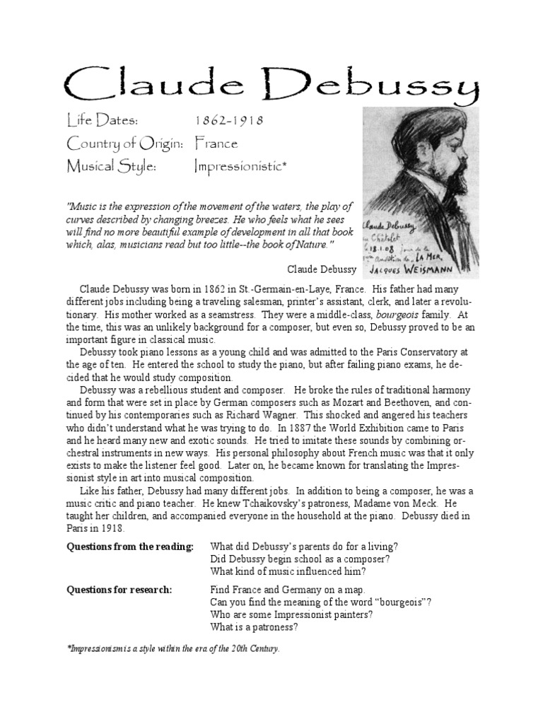 Debussy Bio and Lesson Plan | PDF | Musical Compositions | Composers