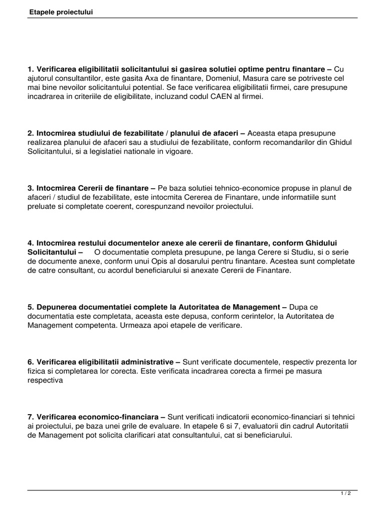 Etapele Proiectului Fonduri Europene | PDF
