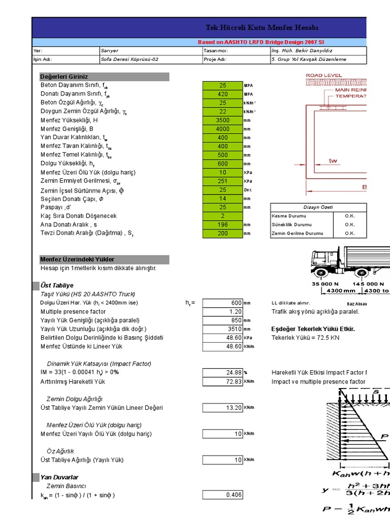 Kutu Menfez Hesabı EXCEL