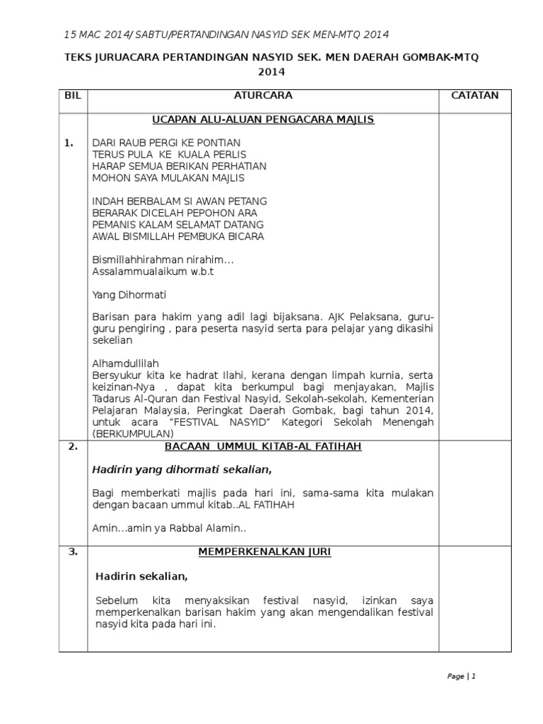 Teks Pengacara Majlis Pertandingan - Maximilliandsx