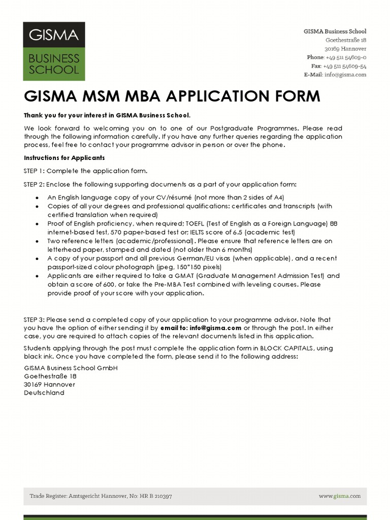 GISMA MBA Application Guidelines | PDF | Travel Visa | Fee