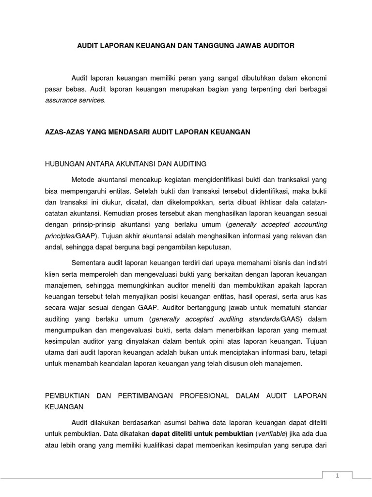 Audit Laporan Keuangan Dan Tanggung Jawab Auditor Pdf