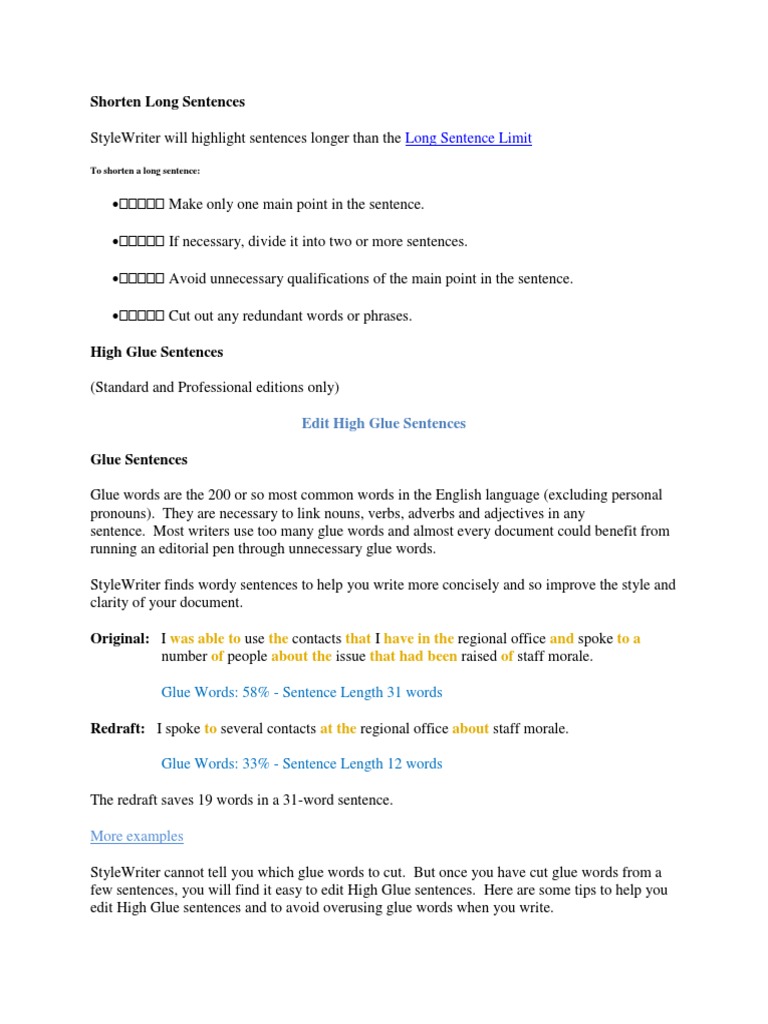 Shorten Long Sentences Verb Sentence (Linguistics)