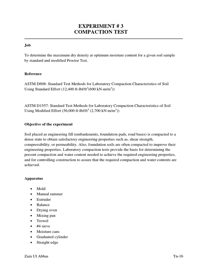 Proctor Compaction Test Results Report | PDF | Horticulture And ...