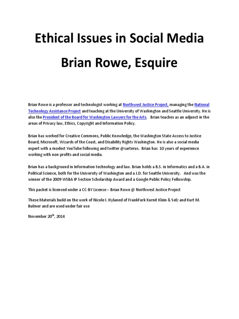 Ethical Issues In Social Media Rowe 2014 Cle Digital - 
