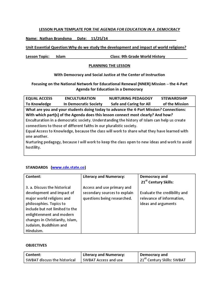 History of Islam Lesson Plan | PDF | Learning | Inquiry