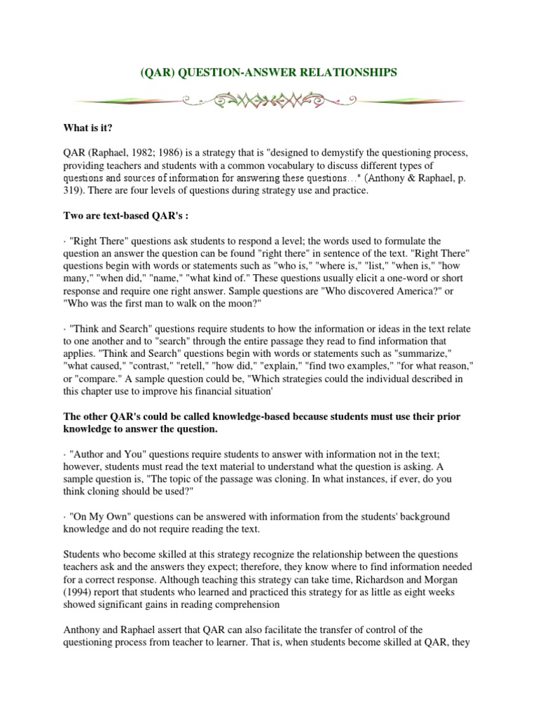 Qar Example Questions Question Learning