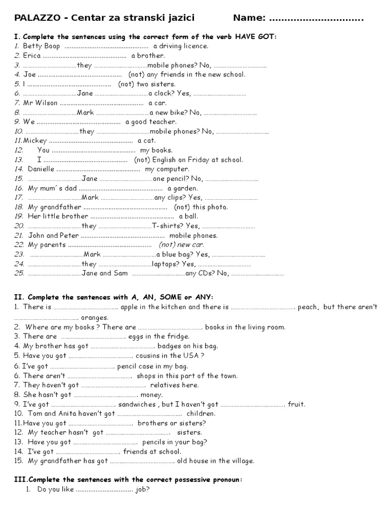 Have Got Has Got Exercises Pdf Klasa 4