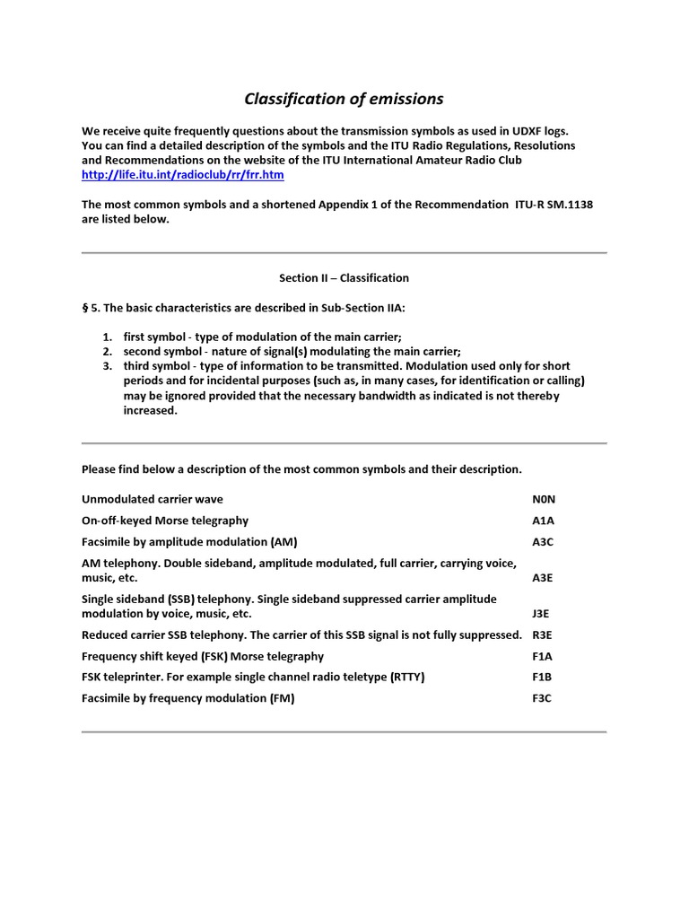 ITU Classification of Emissions | PDF | Modulation | Digital Technology