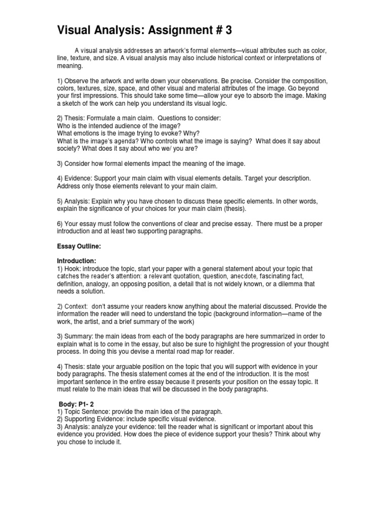 Visual Analysis Essay Guidelines | PDF | Essays | Psychological Concepts