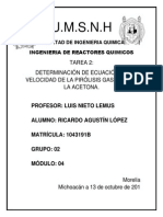 Determinación de Ecuación de Velocidad de La Pirólisis Gaseosa de La Acetona.