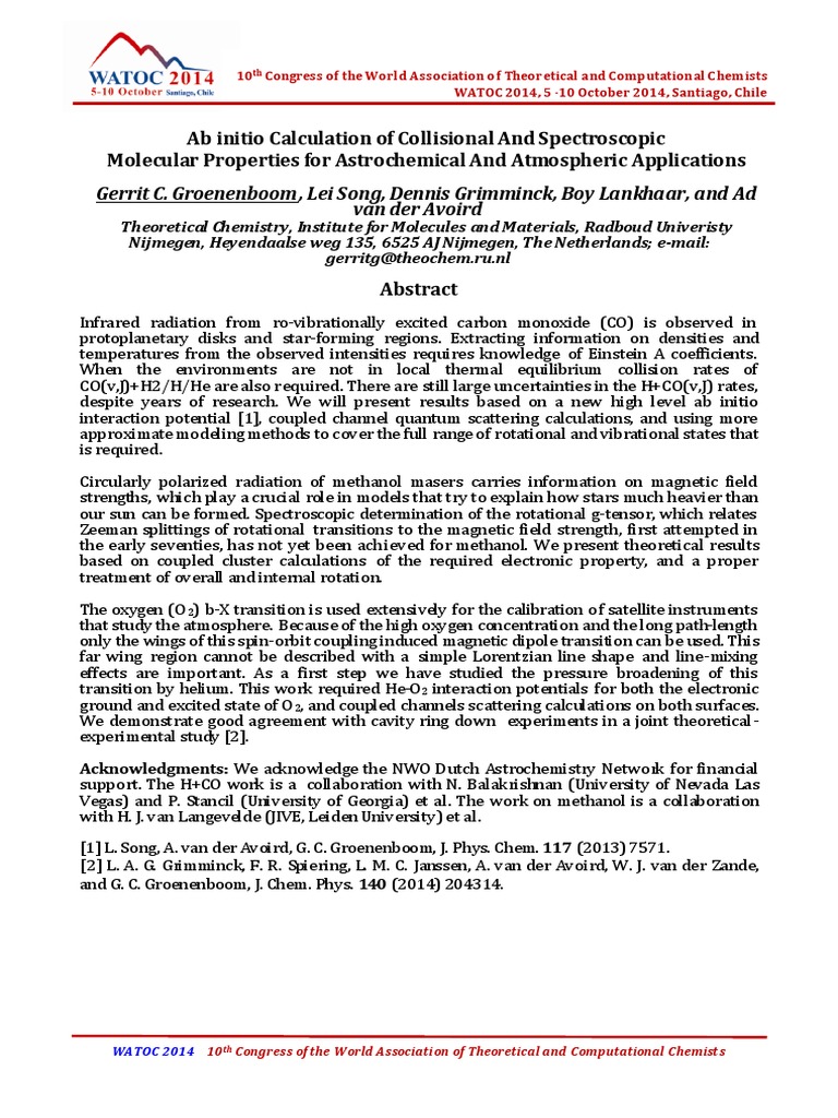 Ab Initio Calculation of Collisional and Spectroscopic Molecular ...