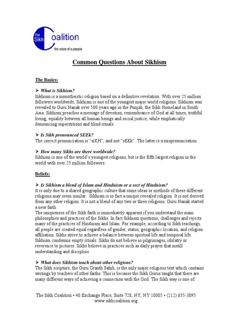 Common Questions About Sikhism Explained | PDF | Sikh | Indian Religions