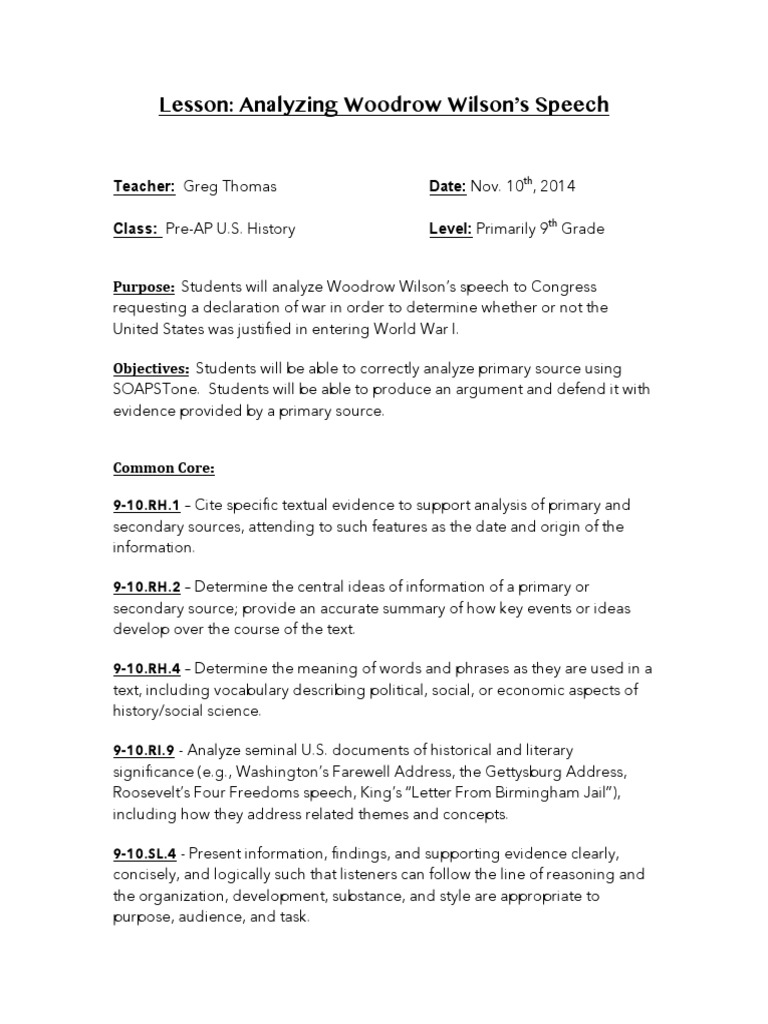 Woodrow Wilson Speech Analysis