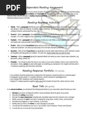 Independent Reading Project and Book Talk