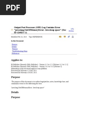 OPP Log Contains Error 'Java.lang.OutOfMemoryError Java Heap Space