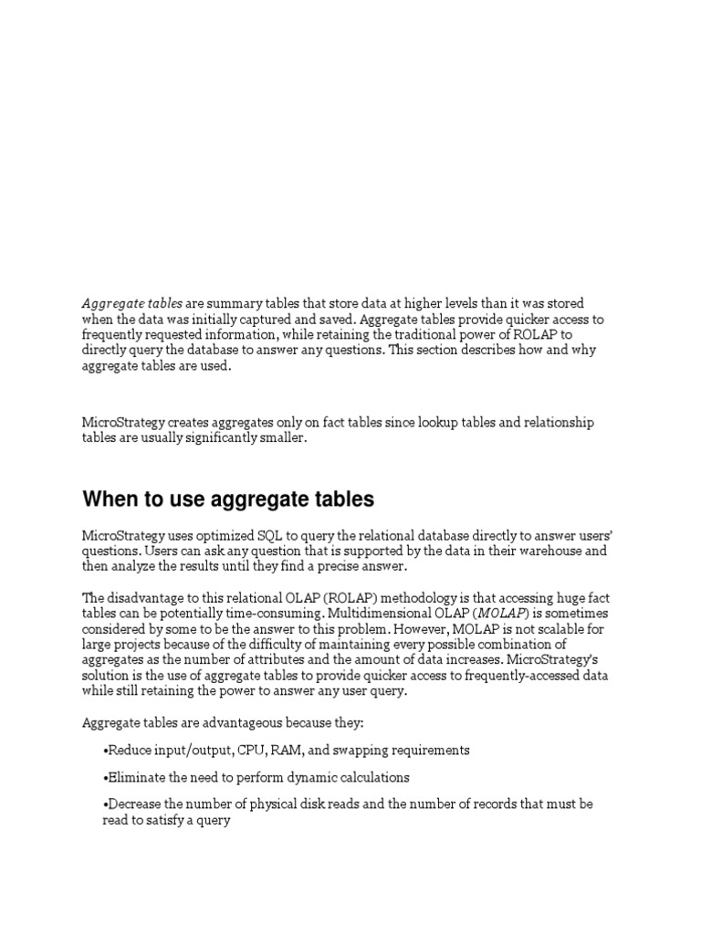 When To Use Aggregate Tables: Aggregate Tables Are Summary Tables That ...