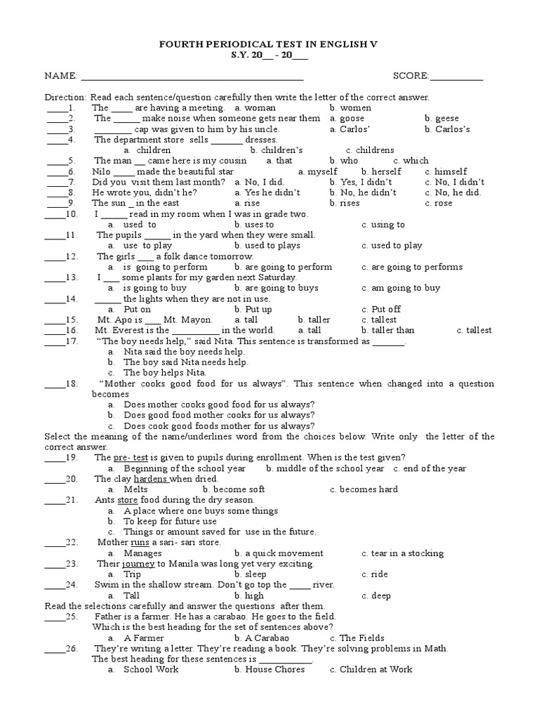 Filipino test for grade 5 picture