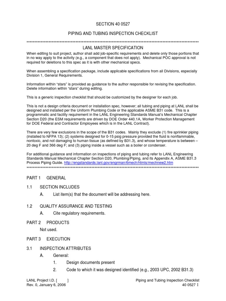 Pipe Tubing Inspection Checklist PDF | PDF | Leak | Pipe (Fluid Conveyance)