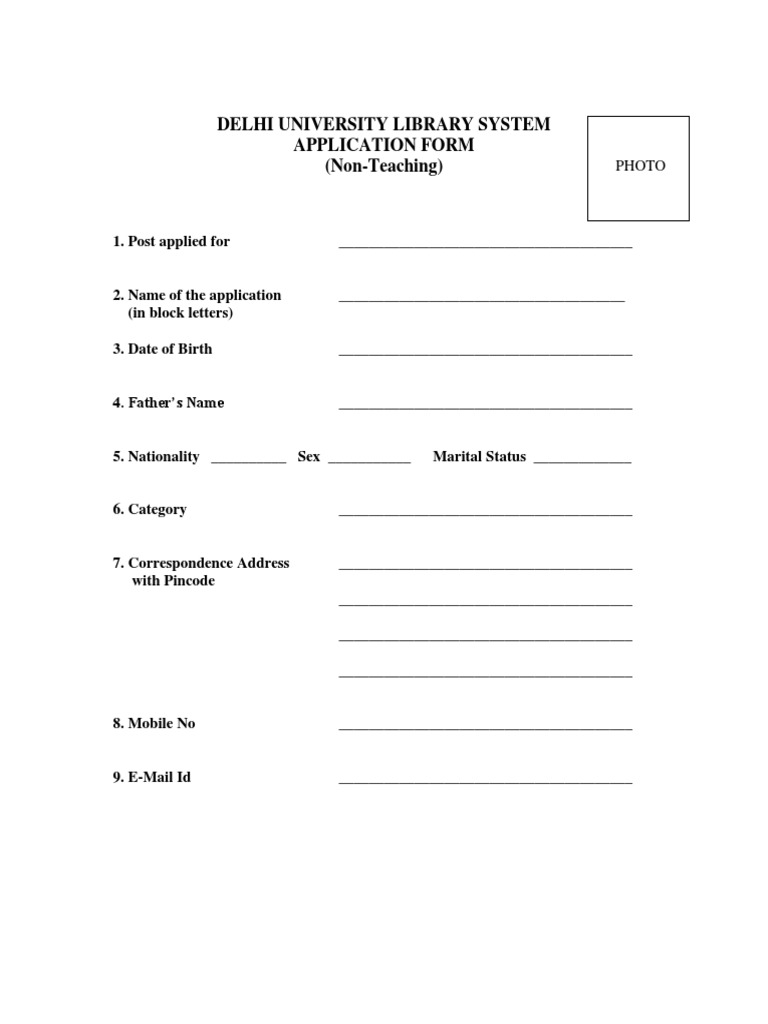 DU Library Job Application Form | PDF