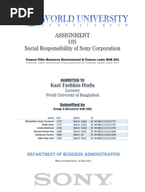 Corporate Social Responsibility Csr Of Sony Corporation Sony Business