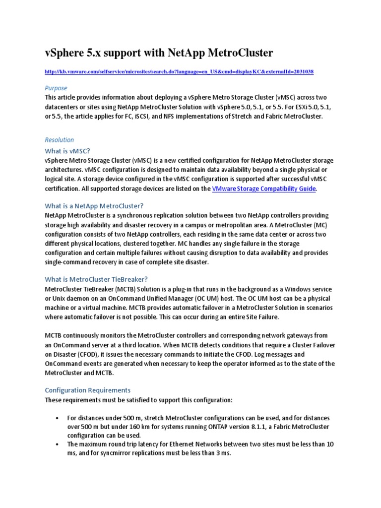 vSphere 5.x with NetApp MetroCluster Guide | PDF | Computer Network ...