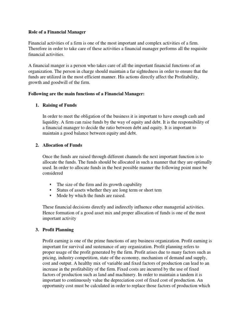 Role Of A Financial Manager | Pdf | Stock Market | Stocks