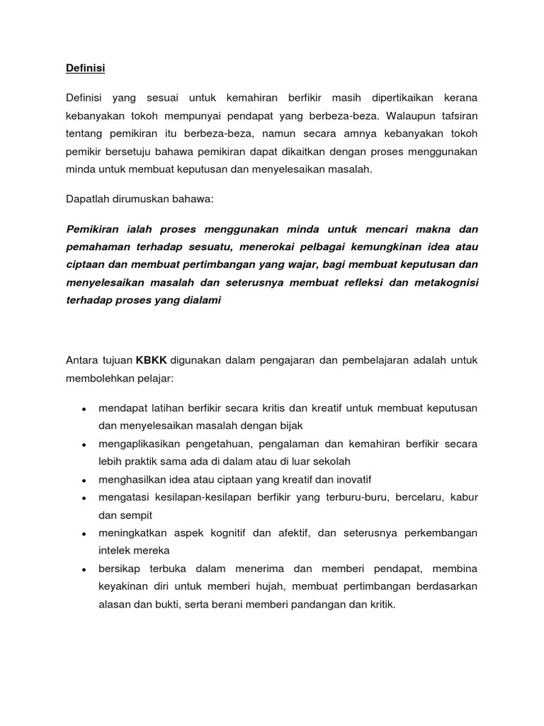 Definisi Kemahiran Berfikir Pdf