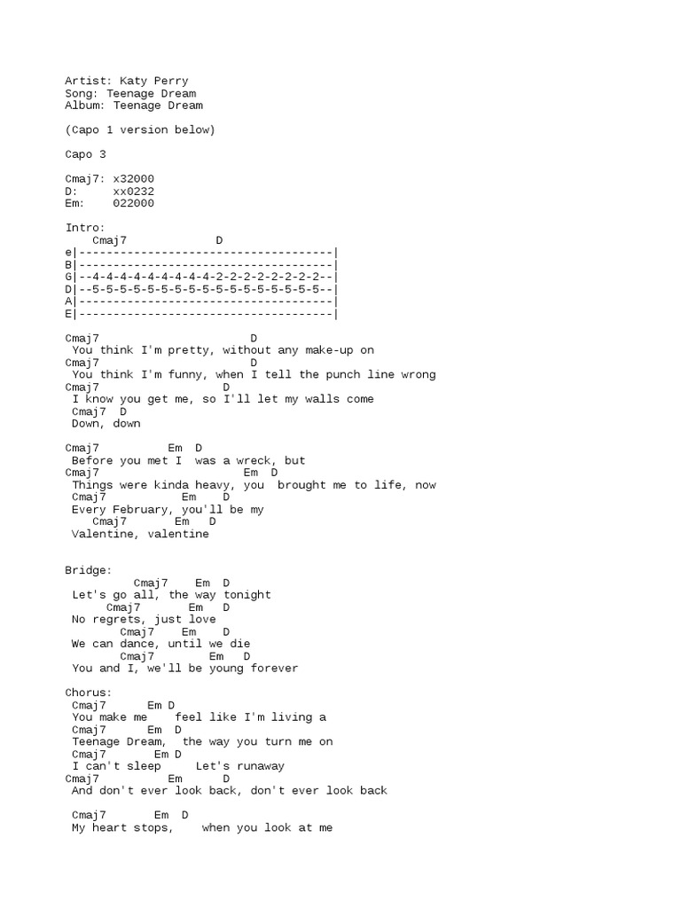 Teenage Dream Chords | PDF | Musical Forms | Songs