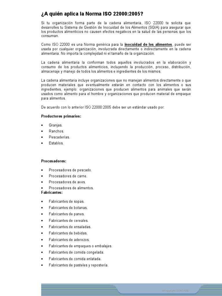 Aplicación de la Norma ISO 22000:2005 | PDF | Seguridad alimenticia ...